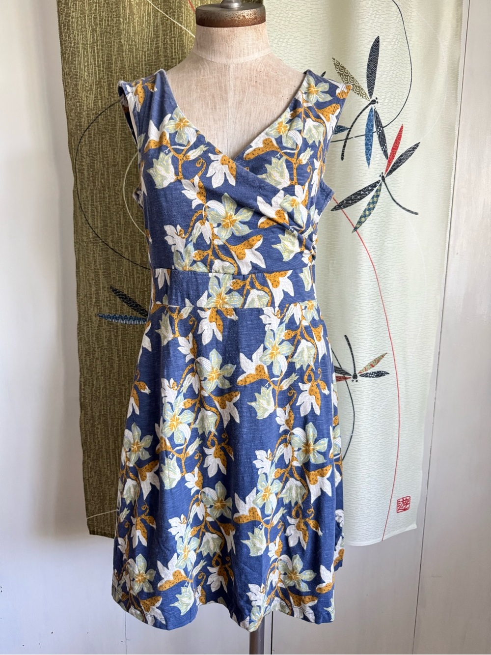 Patagonia Navy Floral Wrap-Style Midi Dress
